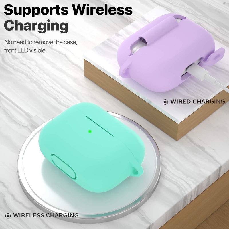 ATUAT for AirPods Pro 1st/2nd Generation Case Cover, Protective Silicone Skin Accessories with Keychain for Women Men for Apple AirPods Pro 2019/2022 Charging Case,Front LED Visible-Mint Green - Image 3